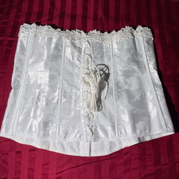 Empire Intimates White Satin Floral Lace Corset Bustier #6709 Made in USA Sz 44 - Picture 3 of 12